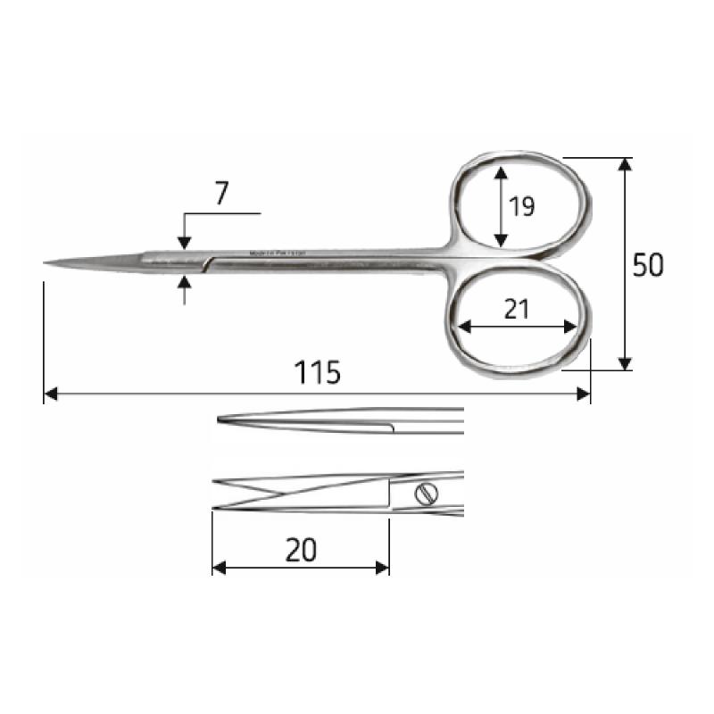 Ножиці J-22-580 очні Iris , довжина 11,5 см, гострий/гострий, прямі